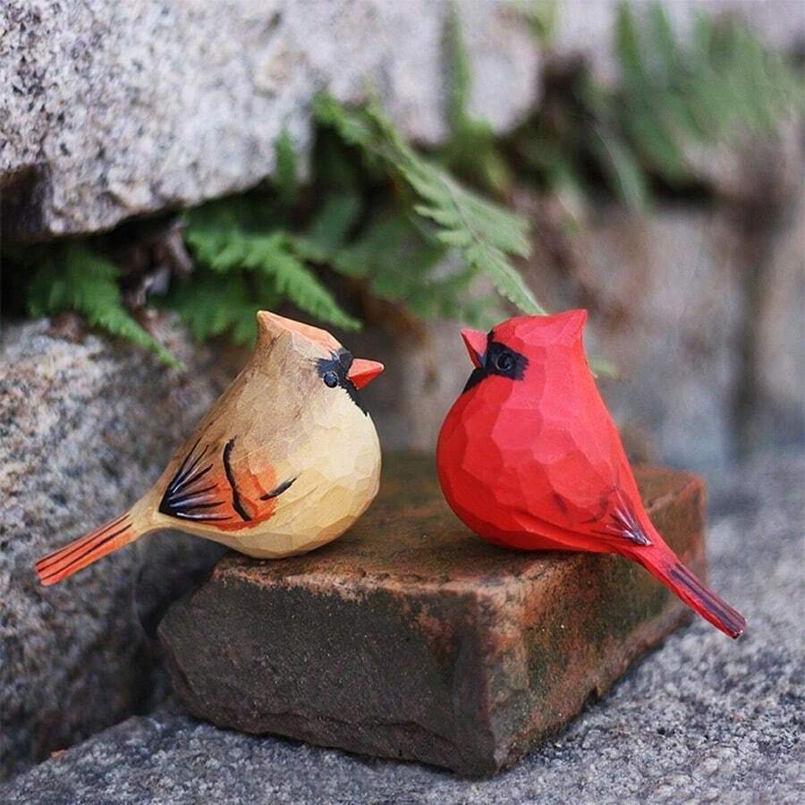 1pc Red Bird Resin Craft Figurine, Northern Cardinal, Couple Fat Bird, Home Desktop Decoration, Handmade Red Bird Statue Best - Nhiều màu - Xem 1