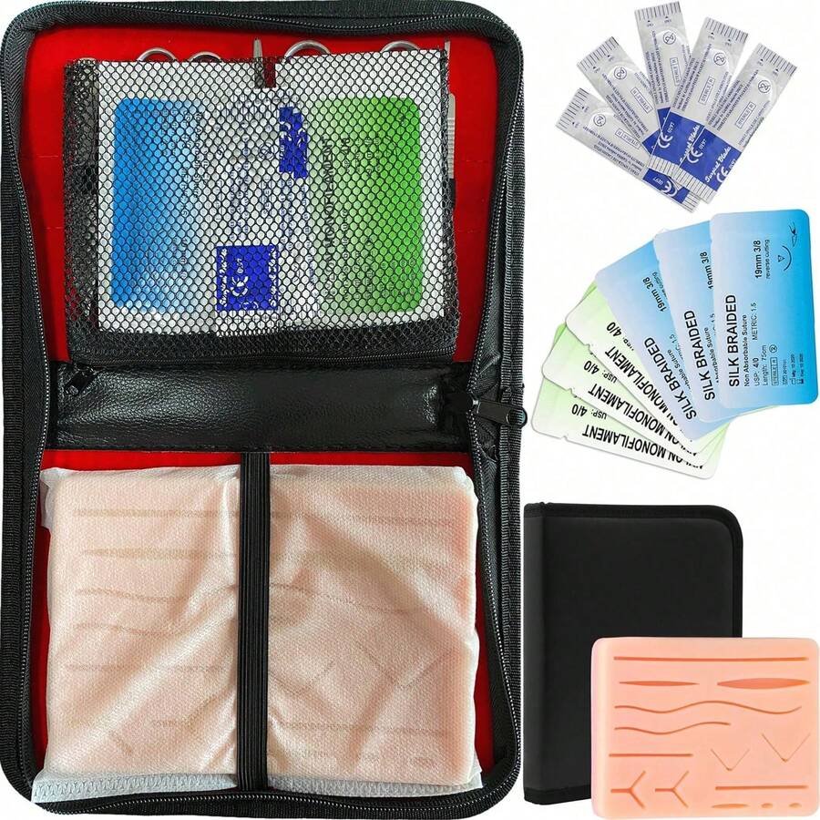 Kit de Práctica de SuTura,3 Capas Almohadilla de Práctica de SuTura,Alfombrilla de práctica de silicona reutilizable,para ser Utilizado por los Estudiantes Entrenamiento y Práctica - Rosa Pálido - Ver 1