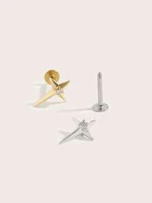 1 件时尚简约星形钻石不锈钢耳钉，适合女性日常佩戴 - 十字架 - 查看 3