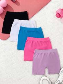 5条装女童无缝纯色舒适透气骑行短裤，适合女童、幼儿，可穿在连衣裙内，也可作舞蹈短裤，多种颜色可选 - 彩色 - 查看 2