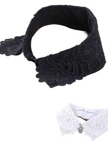 1 pieza Cuello de encaje negro y blanco para mujer, estilo elegante vintage desmontable, adecuado para uso diario - Multicolor - Ver 1