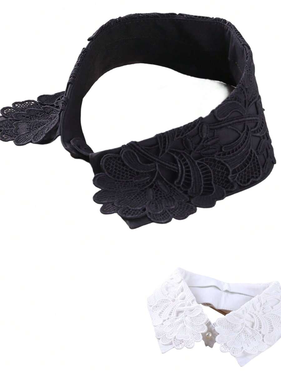 1 pieza Cuello de encaje negro y blanco para mujer, estilo elegante vintage desmontable, adecuado para uso diario - Multicolor - Ver 1