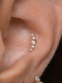 1件925纯银心形扁平耳钉，耳骨钉，耳廓穿孔耳钉，18K镀金，适合日常佩戴、婚礼、派对、订婚等场合，精美珠宝 - 金色 - 查看 3