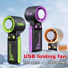 1800mAh 可充电 USB 手持折叠式涡轮风扇，带显示屏，三档风速可调，桌面/便携式夏季降温风扇，适合露营、旅行、户外活动，也适用于家庭、办公室和度假。 - 三色可選 - 查看 5