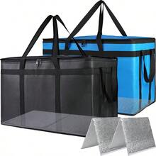 2PK Cooler Insulated Food Delivery Bag With Bottom For Delivery Drivers, XXXLarge Thermal Bags For Catering Hot Pizza, Travel Camping Picnic BasketGrocery Reusable Warmer Frozen, BlackBlue - XXXL avec bottine rigide - Voir 8