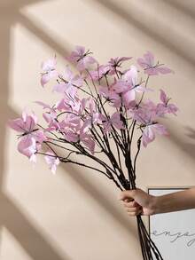 MEHELANY 6/2支 2.5英尺粉色人造蝴蝶花茎，长茎仿真蝴蝶，适用于秋季桌面装饰、万圣节、婚礼、派对、户外花园、DIY花环、中心装饰品、家居装饰、感恩节、秋季派对装饰、人造花、秋季花环 - 粉色 - 查看 2