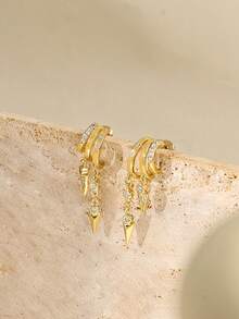 女士垂坠耳环，14k镀金三环耳环，可爱夸张链条耳环，精致水滴耳环，镀金首饰 - 款式二 - 查看 4