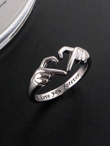 1pc S925 Sterling Silver Personalized European & American Style Creative Heart Ring, Women's Niche Design Double Heart-Shaped Open Ring, Minimalist Chic Romantic Versatile Gift - Love - View 3
