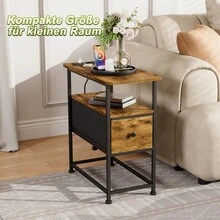Table de chevet avec fonction de chargement 60 x 30 x 62 cm, table d'appoint avec tiroir, table basse 3 niveaux avec étagère ouverte, gain de place et facile à monter, commode pour chambre ou salon, blanc/noir/marron - Tabac - Voir 3