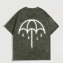 EWH Men's T-Shirt Y2K "Bring Me The Horizon Spirit Umbrella" Vintage Washed Purple Graphic Tee, 230g 100% Cotton Oversized Shirt For Streetwear & Metalcore Fans 004-AB - 軍綠色 - 查看 3