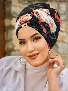1件新款时尚穆斯林头巾帽，印花扭结头巾帽，女士款 - 顏色 - 查看 16