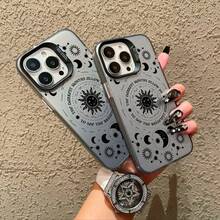 1件装 时尚日月图腾图案奢华渐变黑银硅胶软边亚克力硬背加厚PC金属按键保护手机壳，兼容/红米/VIVO/OPPO - 黑色 - 查看 4