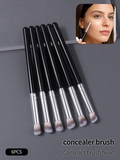 6支粉色底妆遮瑕刷套装 - 黑眼圈遮瑕刷、泪沟遮瑕刷、鼻部轮廓刷、柔软毛精准晕染刷、多功能化妆刷