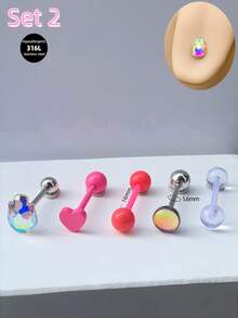 5pcs/Set Cute Sweet Pink Tongue Rings Flower Butterfly Bear Tongue Nail 14G Stainless Steel Star Heart Tongue Stud Tongue Jewelry Strawberry Tongue Barbell Ring Skull Tongue Piercing Jewelry For Women Girls Valentine's Day Gift Party Vacation Daily Wear Piercing Body Jewelry - Pink - View 10