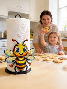 可爱蜜蜂造型纸巾盒架 | 铁艺设计，带防滑底座，适用于厨房台面、客厅、餐桌、卧室、浴室及各种装饰场景 - 彩色 - 查看 2