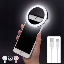 1pc Portable Mini Clip-On Selfie Light, 28 LED Ring Light, 3 Lighting Modes, For Smartphone & Computer, Suitable For Makeup, Zoom Meetings, Live Streaming, Perfect Selfie & Video Calls, Built-In 150mAh Rechargeable Battery - White Light - View 2