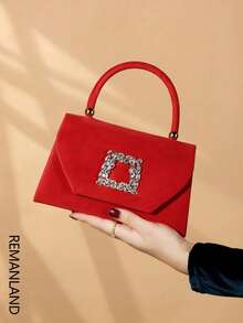 REMANLAND 1 pieza Elegante bolso de mano de terciopelo acanalado brillante para la noche, adecuado para fiestas, bodas y bailes - Rojo - Ver 8
