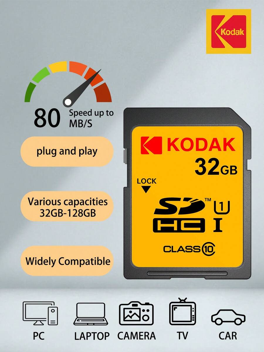 KODAK 100% Original 64GB 128GB SD Card Memory Cards Class10 256GB U1 HD SD Card Memory Card SDXC V30 Memory Cards For Camera - 彩色 - 查看 1
