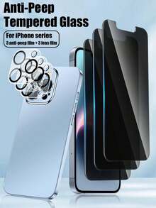 Bộ 6 món, tương thích với các dòng máy Apple: 3 miếng dán màn hình cường lực chống nhìn trộm + 3 miếng dán bảo vệ ống kính camera 3D, độ phân giải cao 1:1, chống trầy xước, chống vỡ, bền bỉ, tương thích với tất cả các dòng X/XR/11/12/13/14/15/16/16 Pro/16 Plus/16 Pro Max/16e/17/17 Air/17 Pro/17 Pro Max. - màu đen - Xem 1