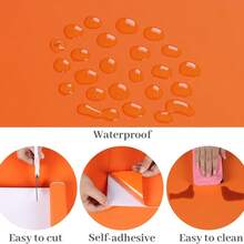 1卷橙色哑光纯色自粘防水防油PVC乙烯基墙纸，适用于台面、抽屉、橱柜、厨房、浴室、客厅装饰、梳妆台抽屉，易于粘贴和移除，家居装饰 - 橘色 - 查看 6