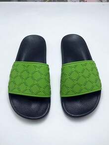 女士时尚拖鞋，纯色字母印花，橡胶鞋底，柔软轻便的室内拖鞋，舒适休闲的户外拖鞋，适合居家、海滩、派对等各种场合，四季皆宜 - 綠色 - 查看 9