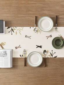 1pc Linen Easter Table Runner, Easter Bunny & Egg Pattern, Warm Floral Design, Available In Multiple Sizes, Suitable For Home Dining, Kitchen Decor, Home Decor, Outdoor Party And Restaurant Decoration, Textured Linen Appearance - White - View 7