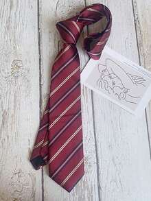 1pc Women's Necktie, Striped Collegiate Style Casual Necktie, Maroon - Burgundy - View 3