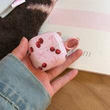 Minimalist Pink Bowknot Cherry Hanging Loop Earphone Case Compatible With Huawei Freebuds 7i, Freebuds 2, Freebuds SE3, Freebuds 5i, Buds Pro 3, Cute Korean Style Earphone Case - Pink - View 4