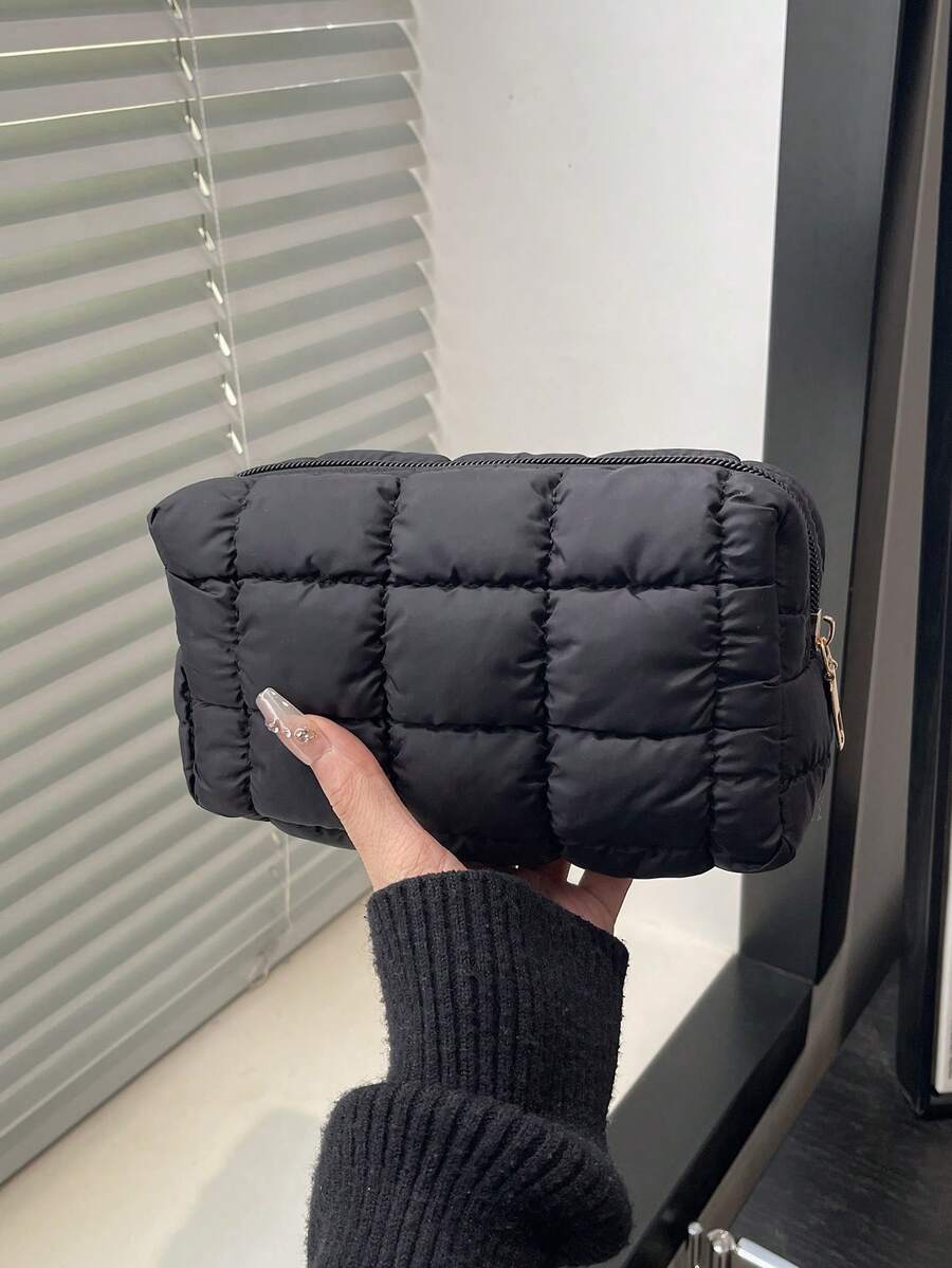 2026 New Custom Quilted Makeup Bag, Nylon Cosmetic Pouch - Black - View 1