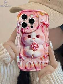 1个时尚2D（非3D）情人节粉色猫咪印花加厚防震手机保护壳，兼容苹果及苹果Series手机 - 彩色 - 查看 4