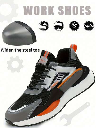 1 Pair Men's Steel Toe Boots, Puncture Proof, Anti-Crush, Anti-Slip, Comfortable And , Lightweight, Suitable For Outdoor Adventure, Construction Site, Hiking, Daily Maintenance And Other Occasions. Men's Fashion Sneakers, Steel Toe Design, Durable, Suitable For Hiking, Outdoor Work And Other Occasions.