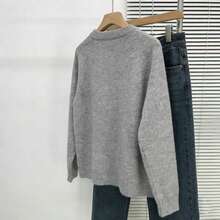 女士纯色罗纹不对称/不对称柔软羊毛休闲秋冬装