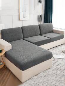 1件装深灰色叶子图案弹性沙发座垫套，防水防污，适用于1/2/3/4座组合沙发、L型沙发 - 深灰色 - 查看 7