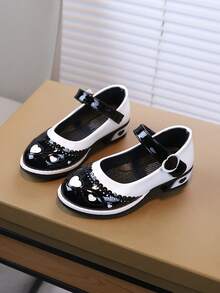 1双女童软底时尚百搭防滑休闲皮鞋，适合幼儿/小童/大童日常穿着及上学穿着 - 黑色 - 查看 1