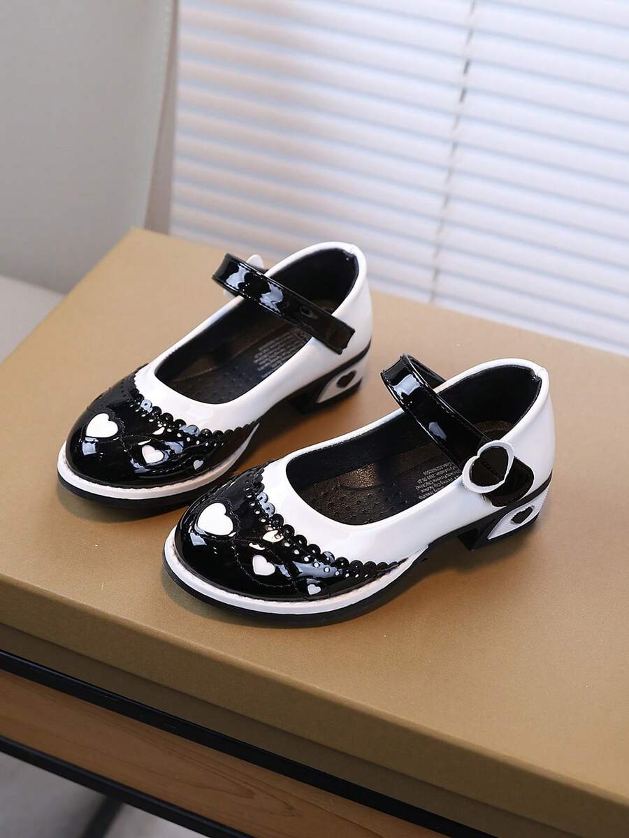 1双女童软底时尚百搭防滑休闲皮鞋，适合幼儿/小童/大童日常穿着及上学穿着 - 黑色 - 查看 1
