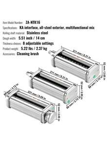 Pasta Attachment For KitchenAid Stand Mixer, Stainless Steel Pasta Roller Cutter Set Including Pasta Sheet Roller, Spaghetti And Fettuccine Cutter, 8 Adjustable Thickness Knob Pasta Maker, 3Pcs - Silver - View 7