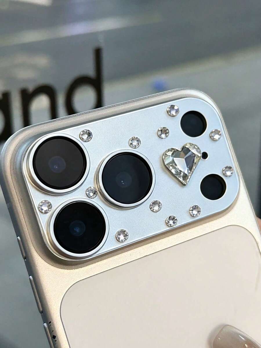 1pc Heart-Shaped Rhinestone Lens Film Compatible With IPhone 17 Pro/17 Pro Max, Colorful Rhinestone Covered Rear Camera Lens Protector, High Definition & Versatile Applicable To Daily Shield, Office, Home Daily Shield Office Home Phone Camera Cover Sparkling Crystal Waterproof Shockproof Anti-Fall Scratch Resistant - View 1