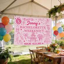Custom Bachelorette Party Banner Tapestry, Personalized Party Wall Hangings Tapestries, Print Name/Location/Date On Background Cloth, Durable Peach Skin Fabric, Indoor/Outdoor Use, Unique Party Decor Gift For The Bride - Hồng - Xem 5