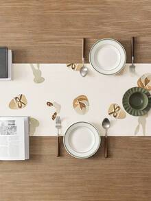 1 pieza Camino de mesa de lino para Pascua, con diseño de conejito de Pascua y huevos, diseño floral cálido, disponible en varios tamaños, adecuado para comedor del hogar, decoración de cocina, decoración del hogar, fiestas al aire decoración de restaurantes, con apariencia de lino texturizado - Blanco - Ver 8