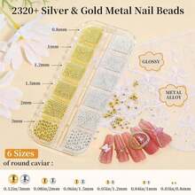 2 Boxes Metal Nail Beads And Flatback Pearls With Tweezers And Brush Kit, 1.5-5mm White &Amp; Beige Half Round Pearls, 0.8-3mm Gold Silver Small Caviar Beads Balls For Face Makeup Manicure Crafts(1-K2) - ColorA - 查看 5