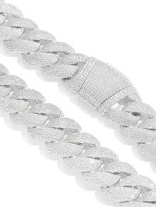 VJS 1条22毫米宽嘻哈街头风个性化全锆石迈阿密链，黄铜材质男士项链，休闲个性化配饰 - 銀色 - 查看 2