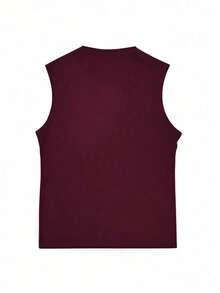 Men's Summer Casual Sleeveless Round Neck Tank Top - Burgundy - View 4