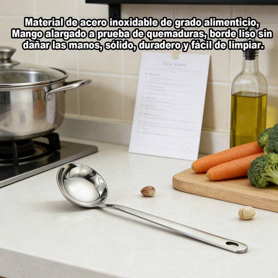 1 pieza de utillaje de cocina de acero inoxidable, resistente a altas temperaturas y a la corrosión, fácil de limpiar, con una amplia gama de herramientas culinarias disponibles como cucharas de sopa, coladores, espátulas de cocina y cucharas de arroz, adecuado para escenarios como cocina diaria, reuniones familiares, restaurantes, celebraciones festivas, picnics y comedores, todos los tipos de herramientas se adaptan fácilmente a la elaboración de diversas preparaciones como platos caseros, sopas, cremas y alimentos fritos, con diseño de orificio para colgar que facilita el almacenamiento. - 100339 Plata - Ver 1