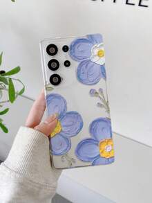 1pc Creative Fashionable Graffiti Purple Flower Pattern High Transparency Phone Case, Anti-Fall Anti-Scratch Anti-Fingerprint Clear TPU Soft Shell, Camera Lens Protection Compatible With Samsung, Nothing, Pixel, INFINIX, Redmi - Multicolor - View 6