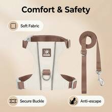 New Cat Leash Vest Type Cat Chest Back Anti-Break Free Cat Strap Lightweight Cat Chest Back Reflective Pet Chest Back - Beige - View 3