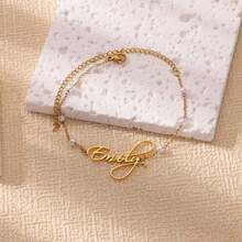 Custom Name Bracelets For Women Stainless Steel Faux Pearl Chain Customized Bracelet Female Personalized Wrist Jewelry Girlfriend Birthday Valentine's Day Gift - Multicolor - View 5