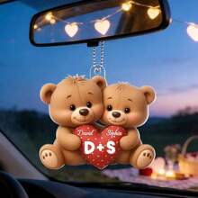 1pc Customized Name Text Acrylic Car Pendant, Personalized Couple Bear Holding Heart Shaped Design, Ideal Valentine's Day Gift For Him/Her, Also Suitable As Anniversary Present - Multicolor - View 5