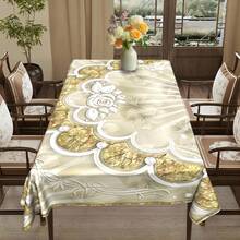 Luxury White Pearlescent Pearl Border Tablecloth With Elegant White Flower & Golden Pattern - Machine-Made Rectangular Table Cover Suitable, Dining Table, Party Decor - Easy-Clean Durable Table, Housewarming Gift, 2D Flat - Nhiều màu - Xem 4