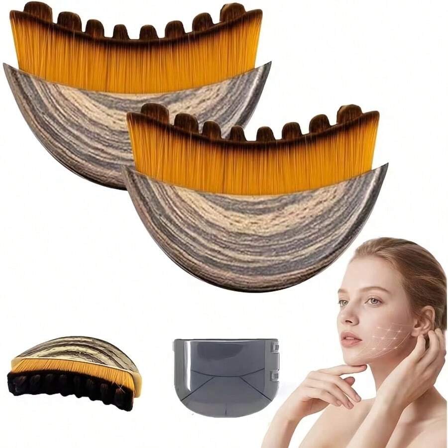 2pcs Multi-Functional Lymphatic Contouring Face Brush, Dry Brushing Face Brush, Comfortable & Soft, Suitable For Facial, Chin & Jawline Lymphatic Drainage Massage, Ergonomic Design, Precise Skin Fit, Great Gift For Christmas, Spring - Orange - View 1