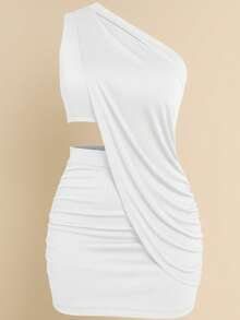 Virginia Short Dress, Gringa Style, End Of Year, Parties, Christmas, Sleeveless, Knit, Asymmetrical, Evening Party, Wedding, Birthday Party, Street, Travel, Beach, Summer - 白色 - 查看 4